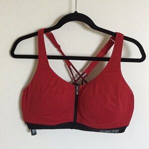 Victoria's Secret Red and Black Sports Bra with Strappy Details